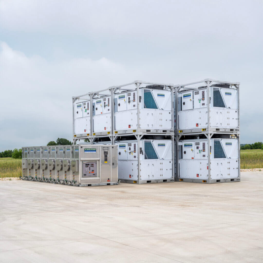 Temporary power units and distribution equipment staged for deployment