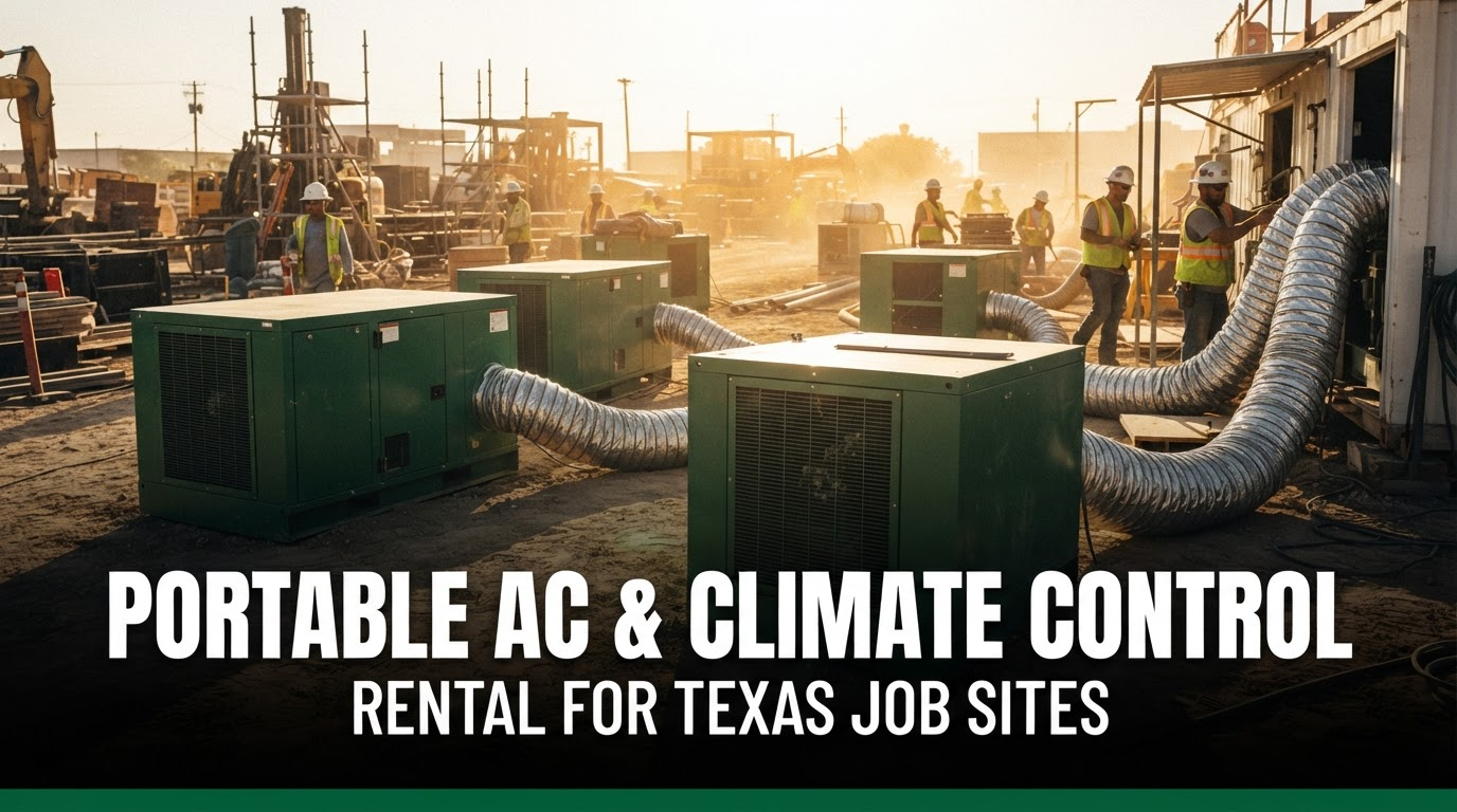Portable air conditioning and climate control equipment cooling a Texas construction job site in summer heat